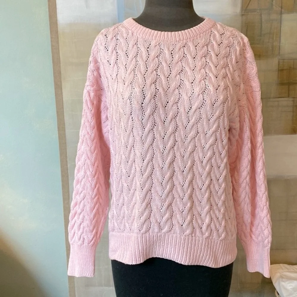 Lovely Pink Long Sleeve Cable Knit Sweater - Picture 1 of 13